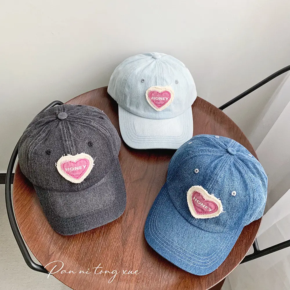Sweet Pink Love Baseball Cap Women Denim Washed - Image 5