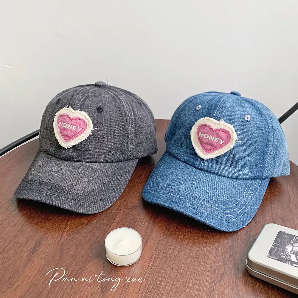Sweet Pink Love Baseball Cap Women Denim Washed - Image 6