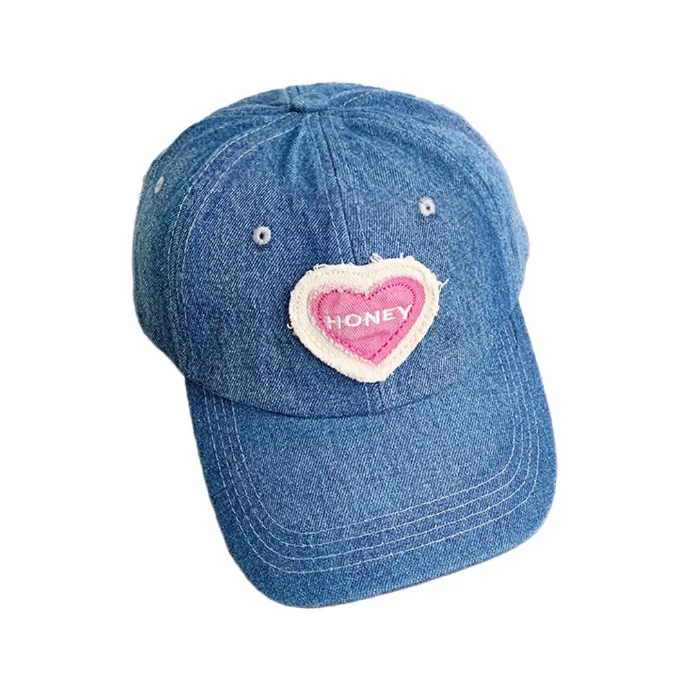 Sweet Pink Love Baseball Cap Women Denim Washed - Image 8