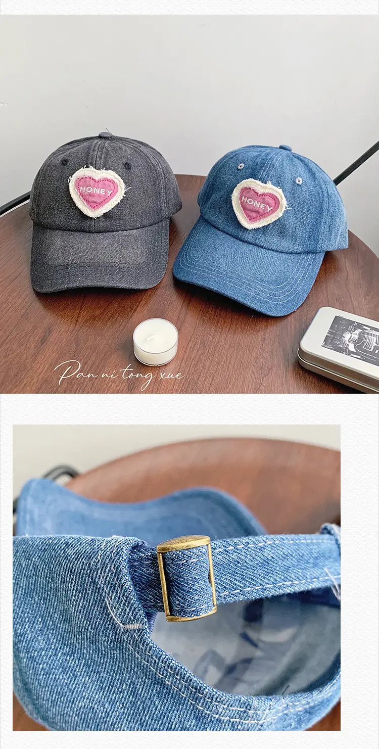 Sweet Pink Love Baseball Cap Women Denim Washed — feature 25