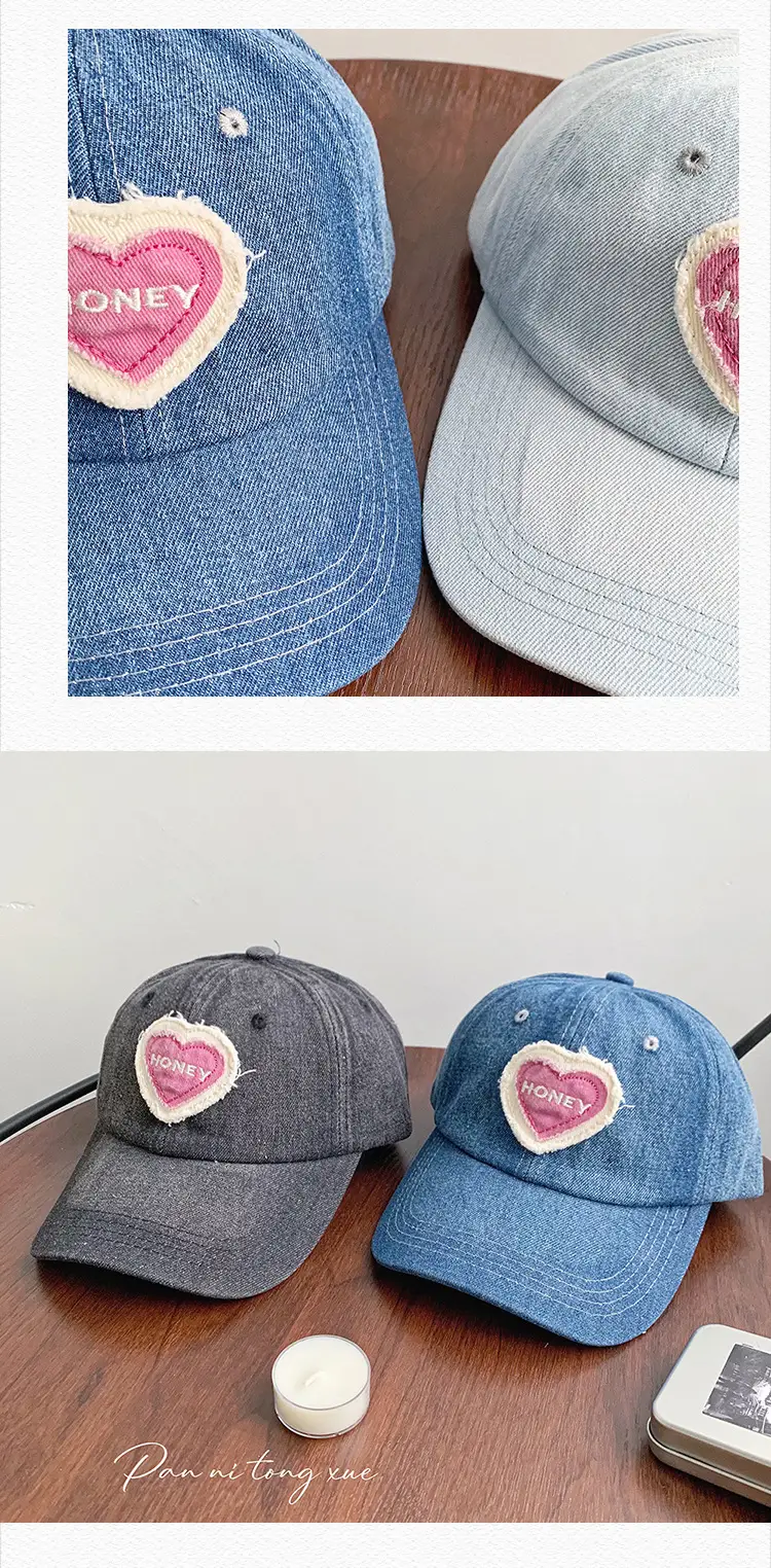 Sweet Pink Love Baseball Cap Women Denim Washed — feature 26