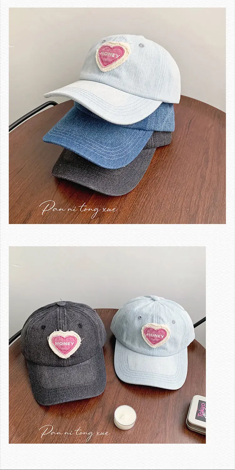 Sweet Pink Love Baseball Cap Women Denim Washed — feature 27