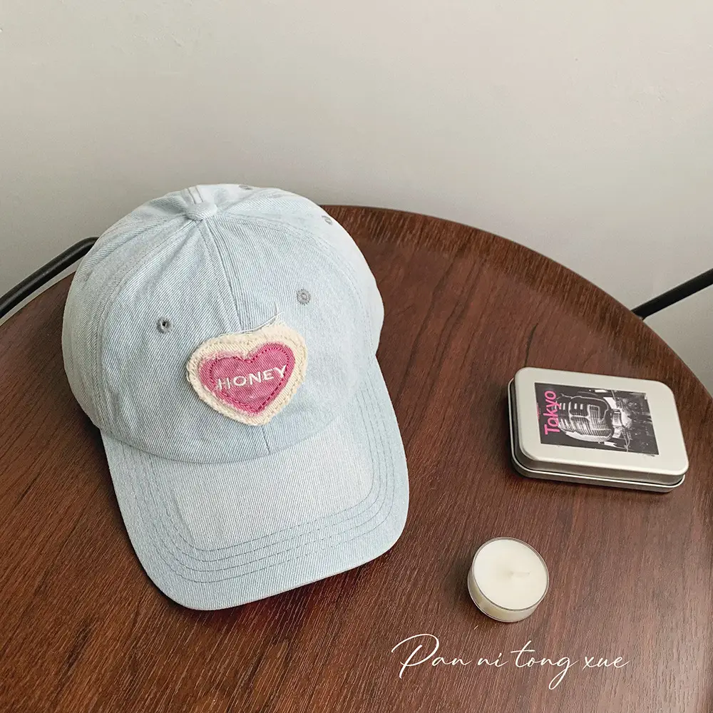 Sweet Pink Love Baseball Cap Women Denim Washed - Image 2