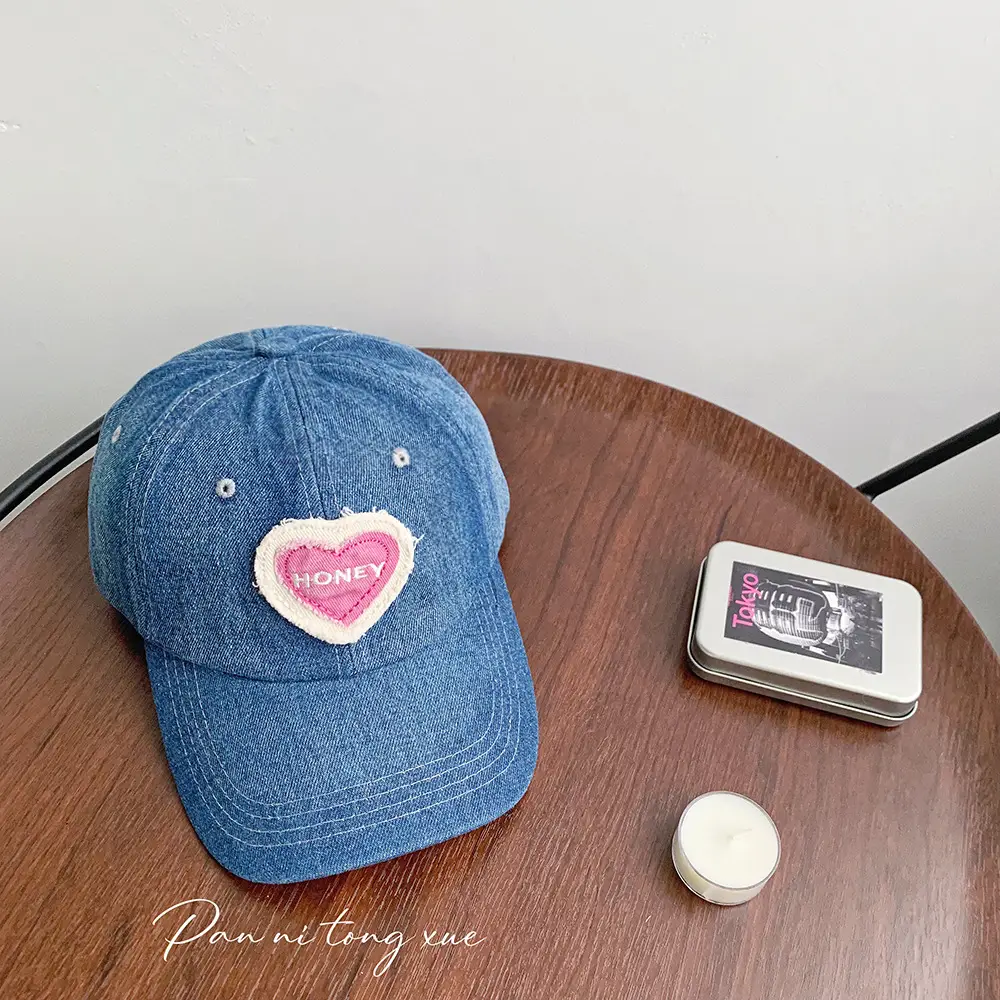 Sweet Pink Love Baseball Cap Women Denim Washed - Image 3