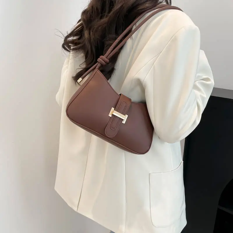 Women Retro Drawstring Bag Brown Single Shoulder Crossbody