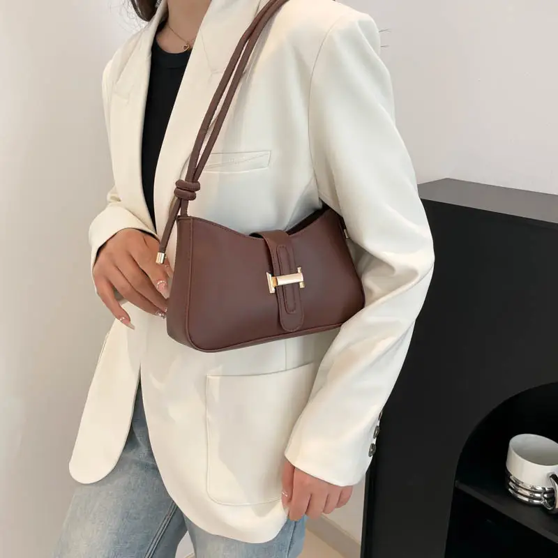 Women Retro Drawstring Bag Brown Single Shoulder Crossbody