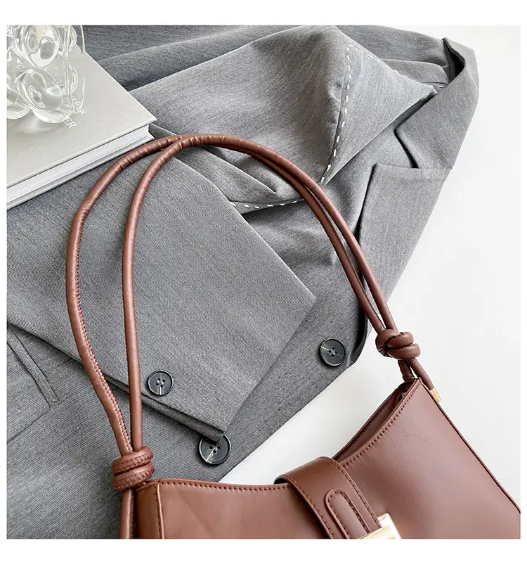 Women Retro Drawstring Bag Brown Single Shoulder Crossbody — feature 31