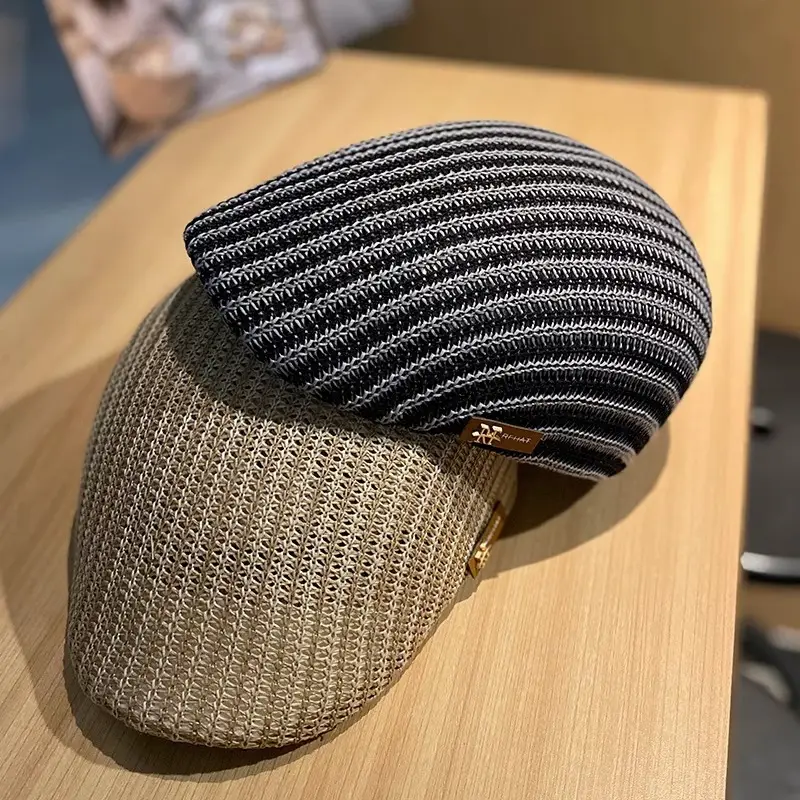 Women's Beige Straw Cap with Black Base - Image 4