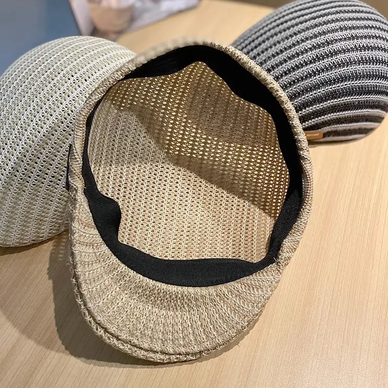 Women's Beige Straw Cap with Black Base - Image 7