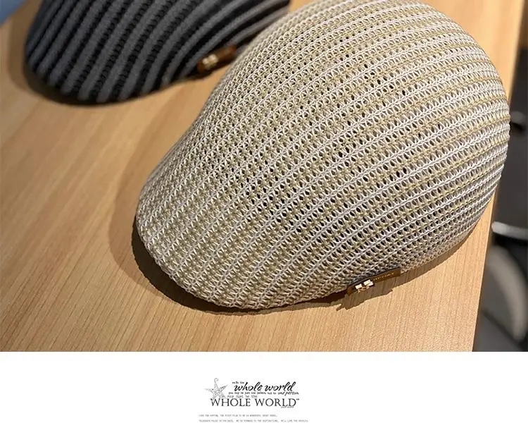 Women's Beige Straw Cap with Black Base — feature 2