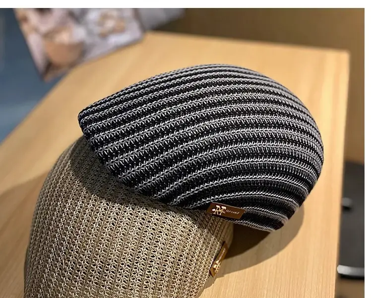 Women's Beige Straw Cap with Black Base — feature 3