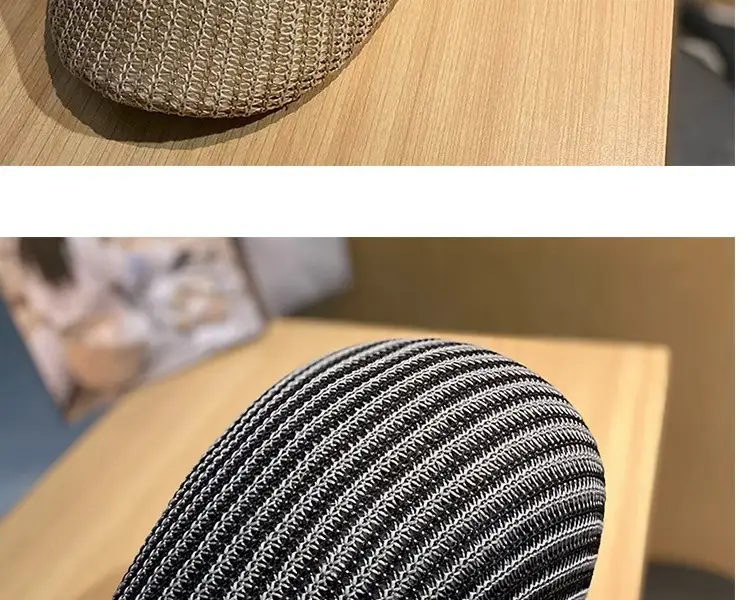 Women's Beige Straw Cap with Black Base — feature 4