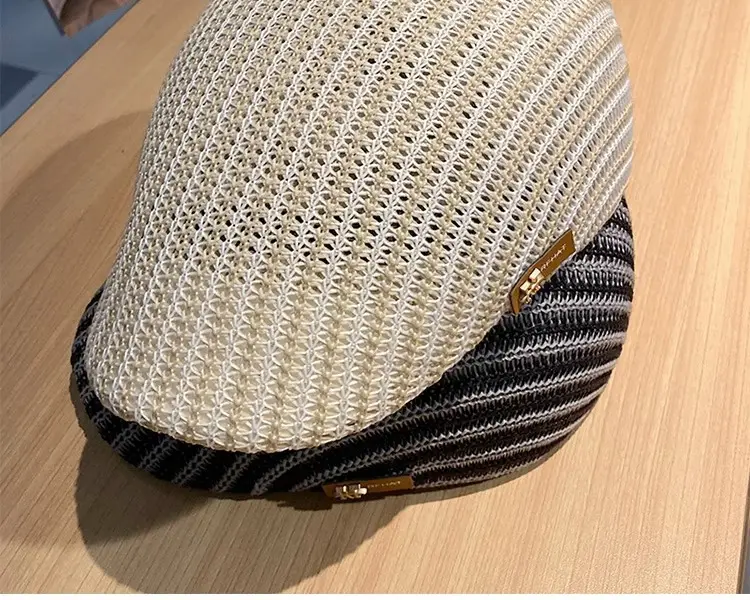 Women's Beige Straw Cap with Black Base — feature 6