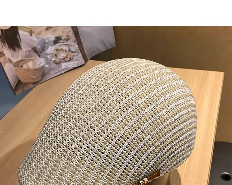 Women's Beige Straw Cap with Black Base — feature 7