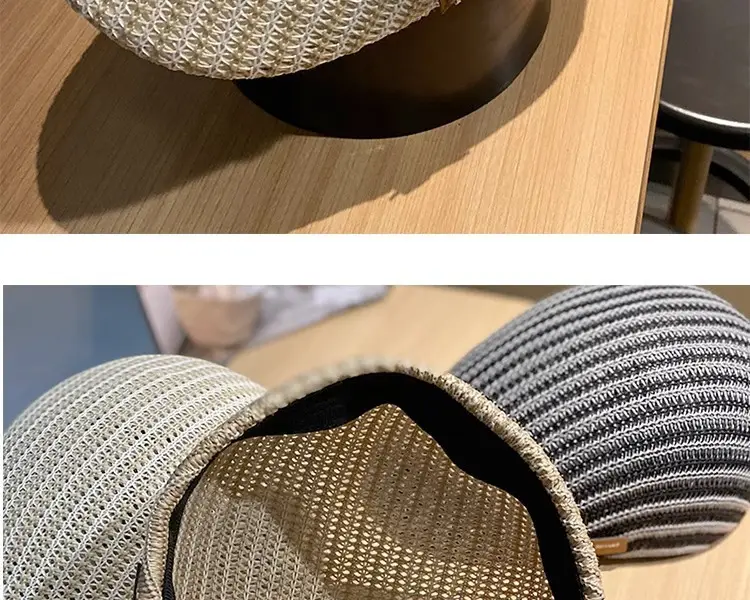 Women's Beige Straw Cap with Black Base — feature 8