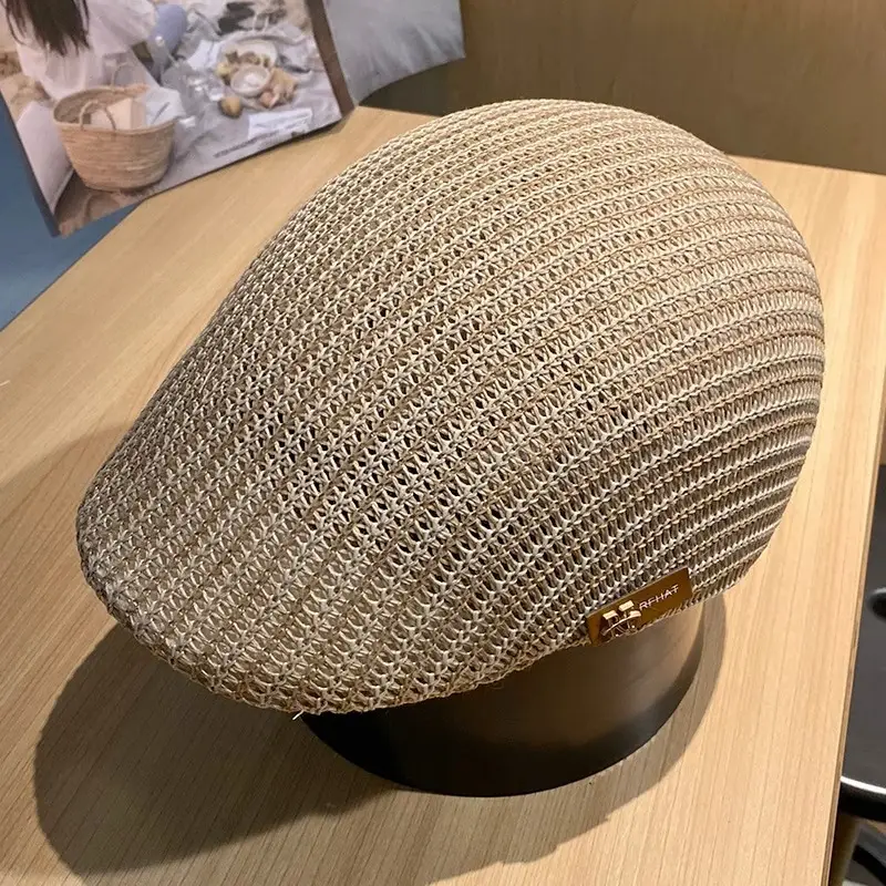 Women's Beige Straw Cap with Black Base - Image 2