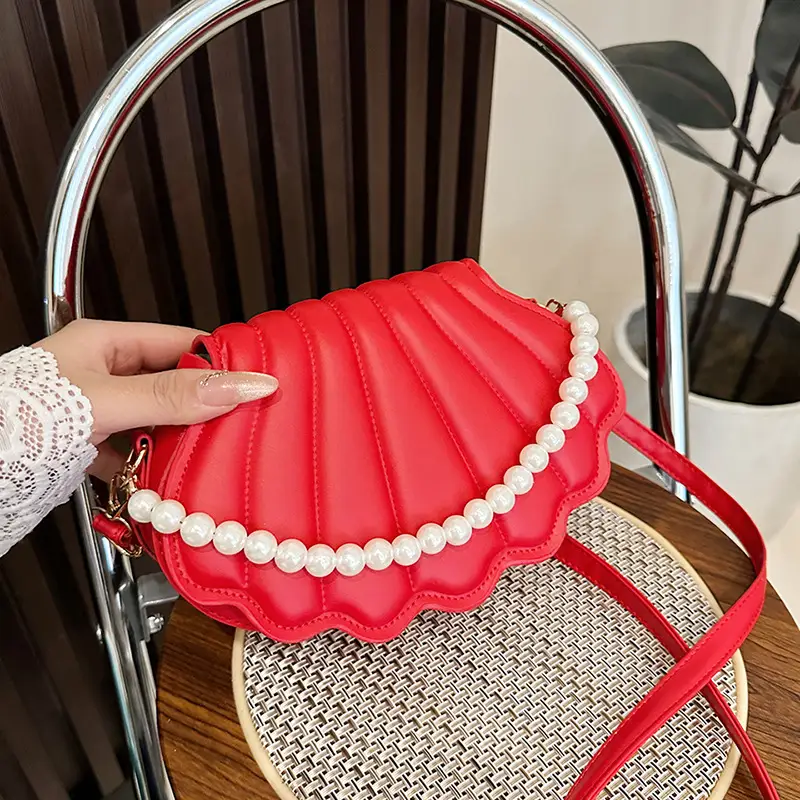 Women's Pearl Chain Shell Bag Mini Crossbody Shoulder - Image 7