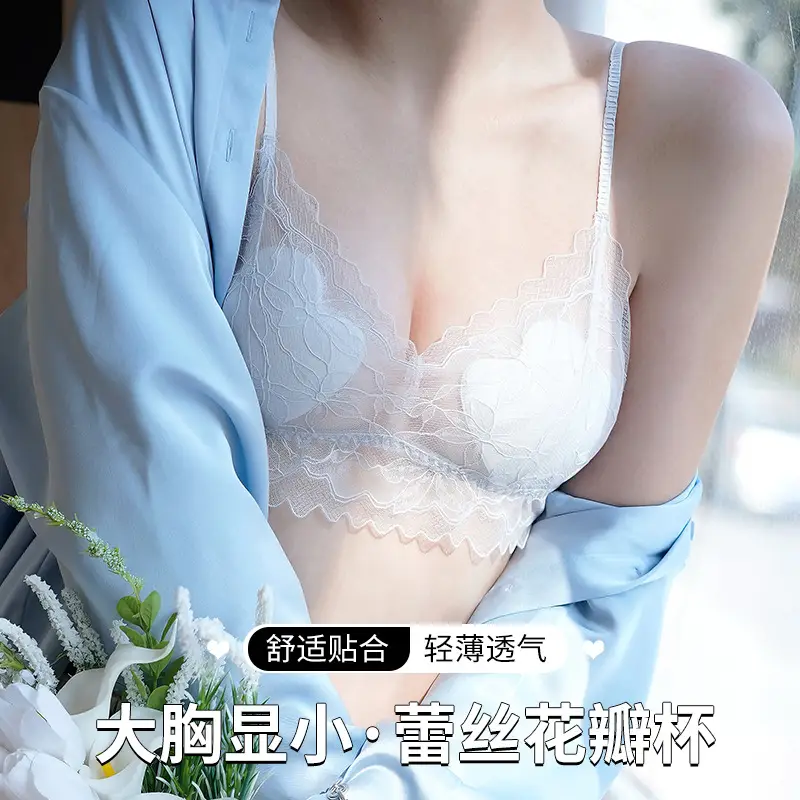Wholesale Free Shipping Petal Cup Sexy French Lace Underwear Women Thin Breathable No Steel Ring Beautiful Back Underwear Summer New - Image 8