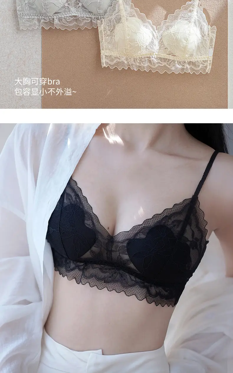 Wholesale Free Shipping Petal Cup Sexy French Lace Underwear Women Thin Breathable No Steel Ring Beautiful Back Underwear Summer New — feature 12