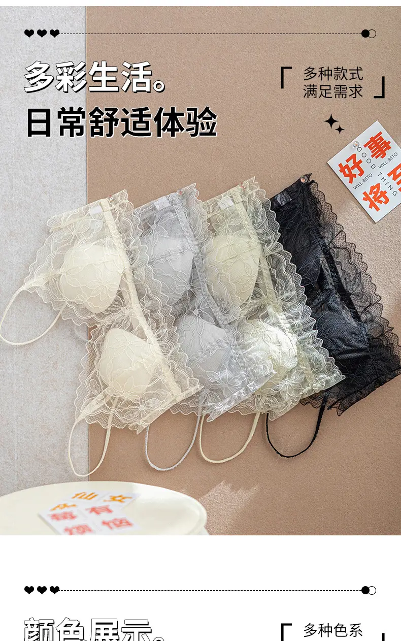 Wholesale Free Shipping Petal Cup Sexy French Lace Underwear Women Thin Breathable No Steel Ring Beautiful Back Underwear Summer New — feature 17