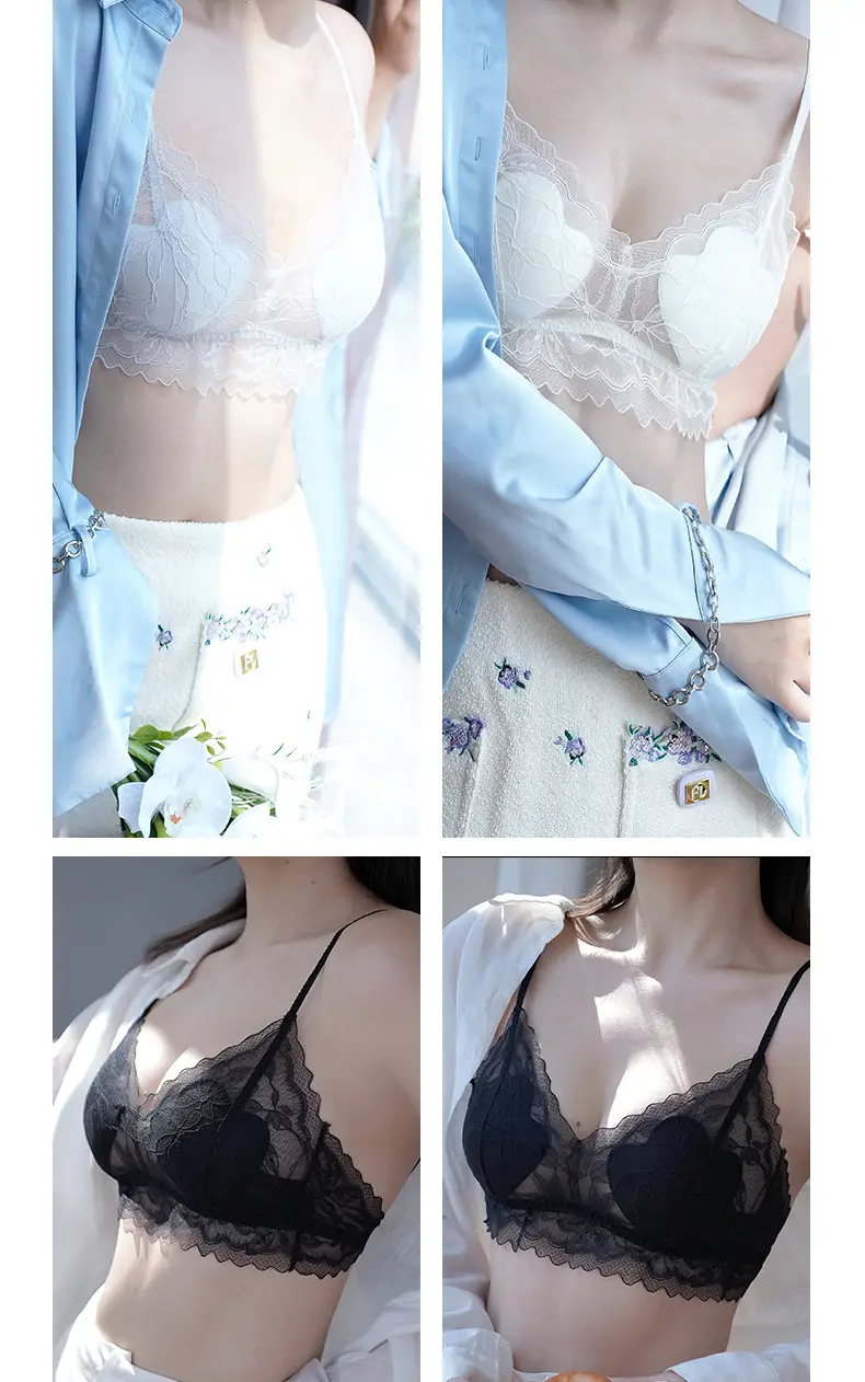 Wholesale Free Shipping Petal Cup Sexy French Lace Underwear Women Thin Breathable No Steel Ring Beautiful Back Underwear Summer New — feature 20