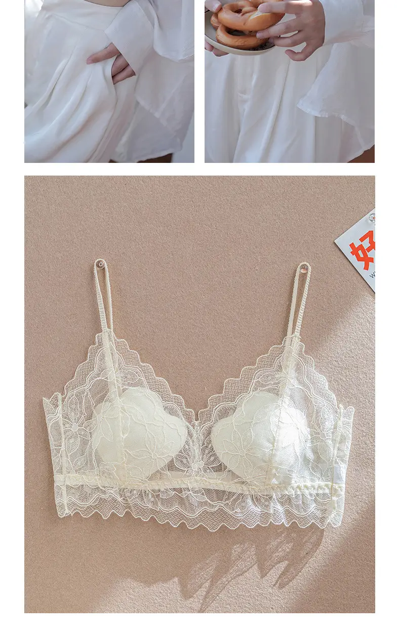 Wholesale Free Shipping Petal Cup Sexy French Lace Underwear Women Thin Breathable No Steel Ring Beautiful Back Underwear Summer New — feature 21