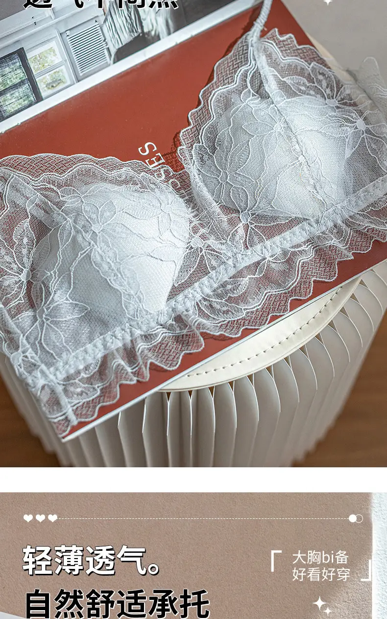Wholesale Free Shipping Petal Cup Sexy French Lace Underwear Women Thin Breathable No Steel Ring Beautiful Back Underwear Summer New — feature 5