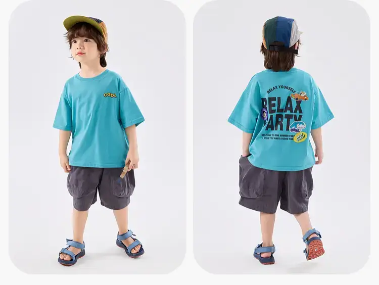 100% Cotton Baby T-Shirt Blue Summer Boys' Short Sleeve Top — feature 21