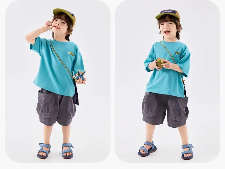 100% Cotton Baby T-Shirt Blue Summer Boys' Short Sleeve Top — feature 23