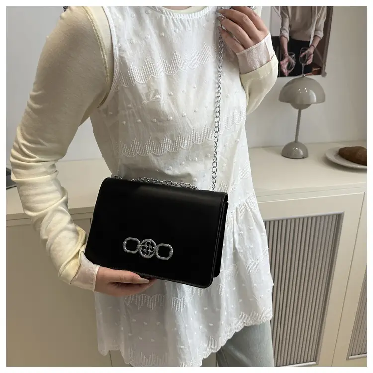 Elegant Black Shoulder Crossbody Bag with Chain Strap — feature 18