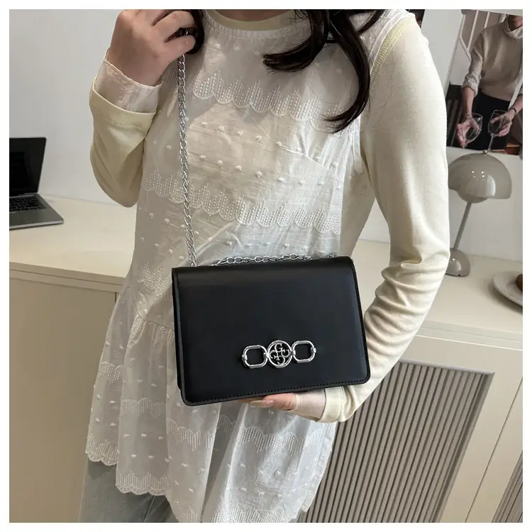 Elegant Black Shoulder Crossbody Bag with Chain Strap — feature 19