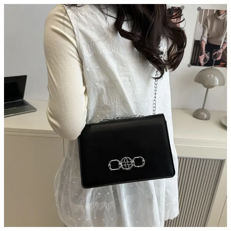 Elegant Black Shoulder Crossbody Bag with Chain Strap — feature 20