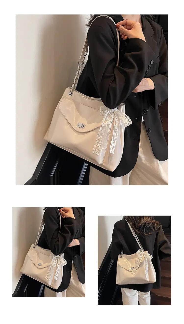 Women's Large Capacity Beige Chain Shoulder Bag 2025 — feature 13