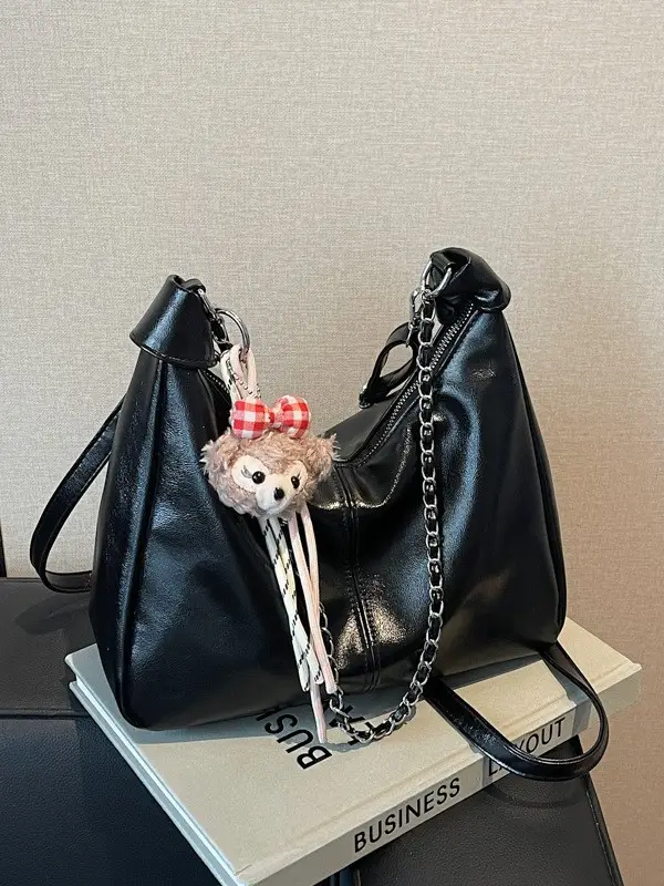 Women's Beige Chain Shoulder Bag with Doll Decor - Image 8