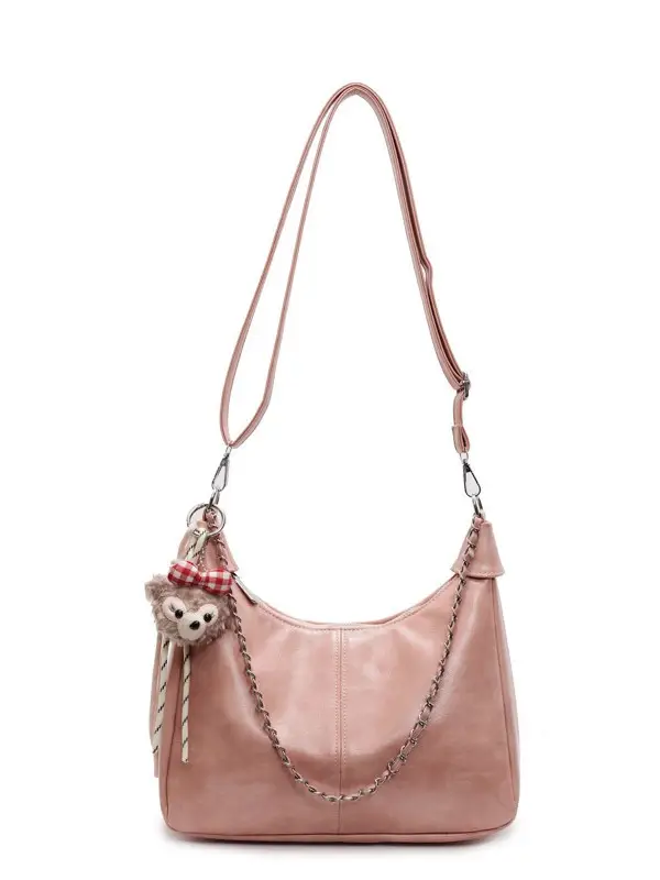 Women's Beige Chain Shoulder Bag with Doll Decor - Image 9