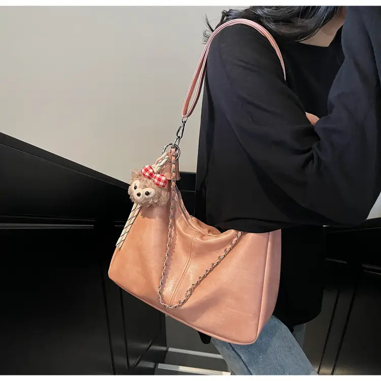 Women's Beige Chain Shoulder Bag with Doll Decor — feature 11