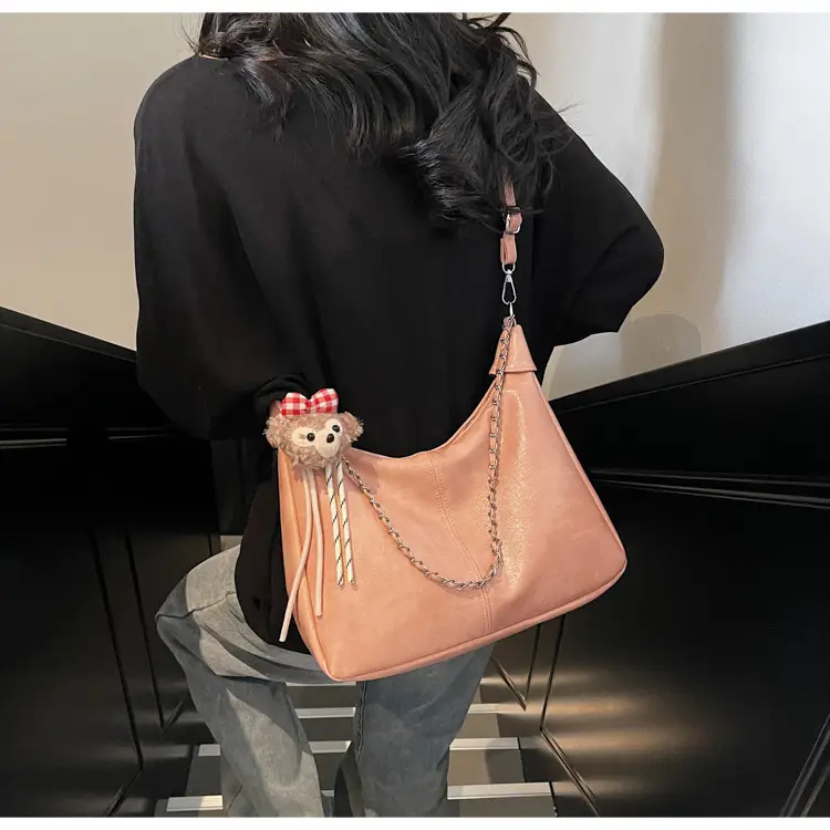 Women's Beige Chain Shoulder Bag with Doll Decor — feature 12