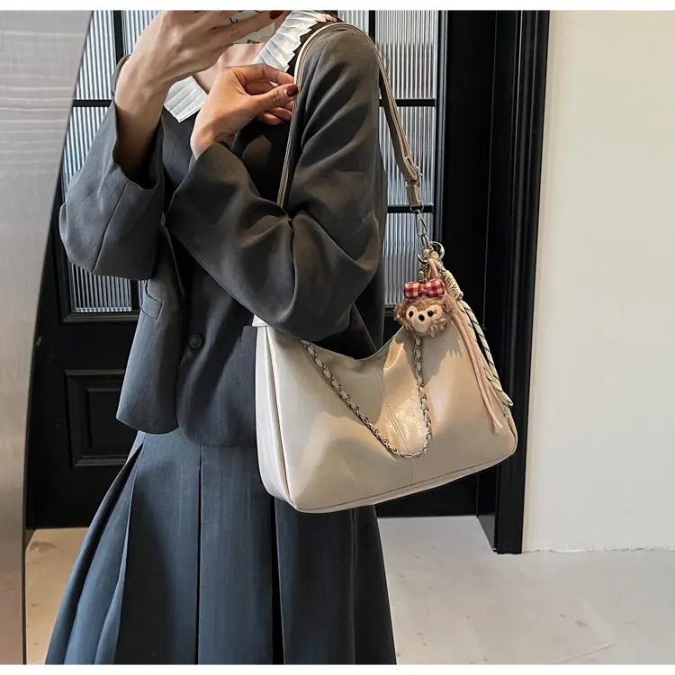 Women's Beige Chain Shoulder Bag with Doll Decor — feature 13