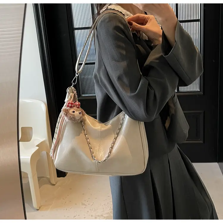 Women's Beige Chain Shoulder Bag with Doll Decor — feature 14