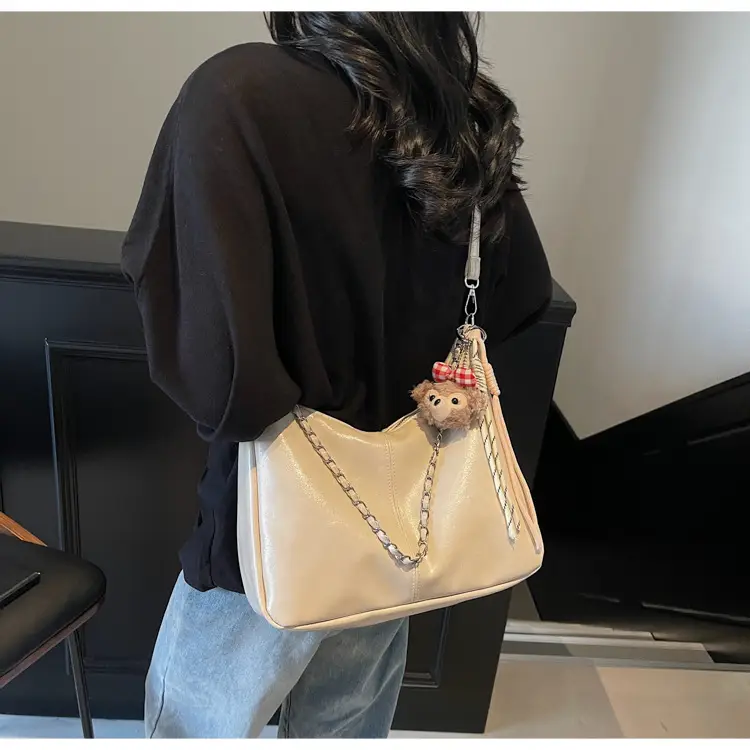 Women's Beige Chain Shoulder Bag with Doll Decor — feature 15