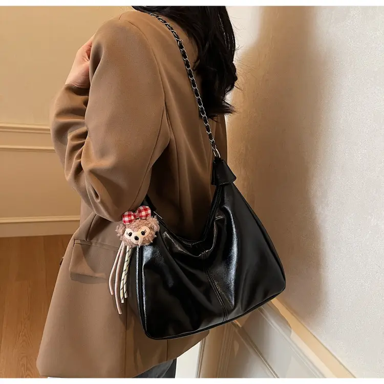 Women's Beige Chain Shoulder Bag with Doll Decor — feature 17