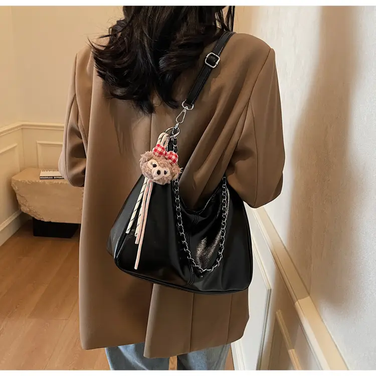 Women's Beige Chain Shoulder Bag with Doll Decor — feature 18