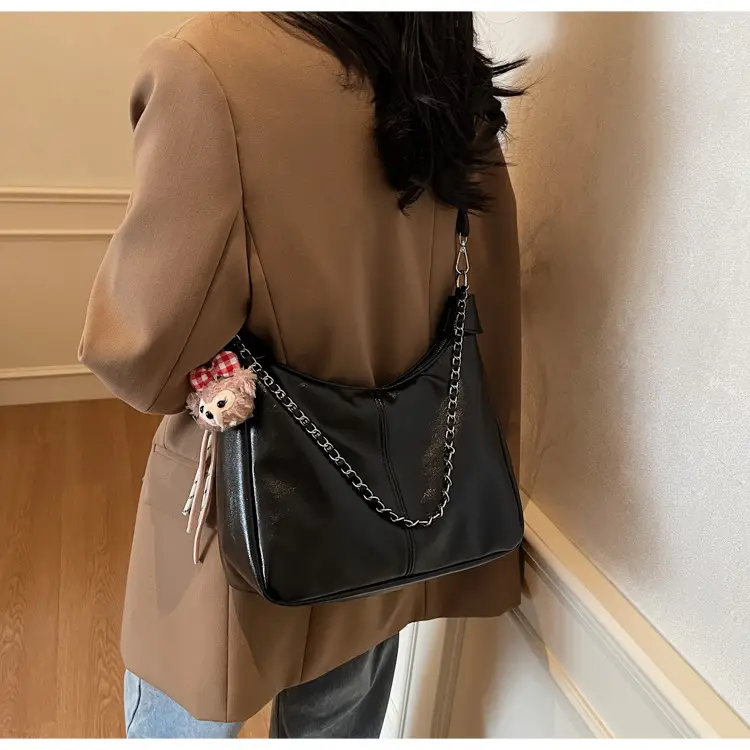 Women's Beige Chain Shoulder Bag with Doll Decor — feature 20