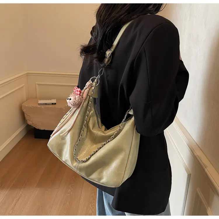 Women's Beige Chain Shoulder Bag with Doll Decor — feature 21