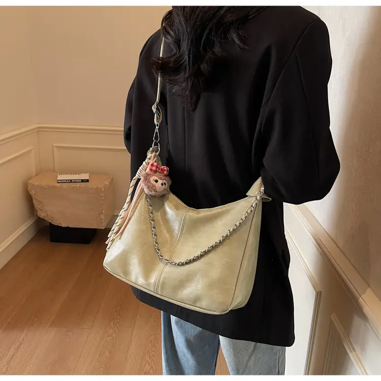 Women's Beige Chain Shoulder Bag with Doll Decor — feature 22