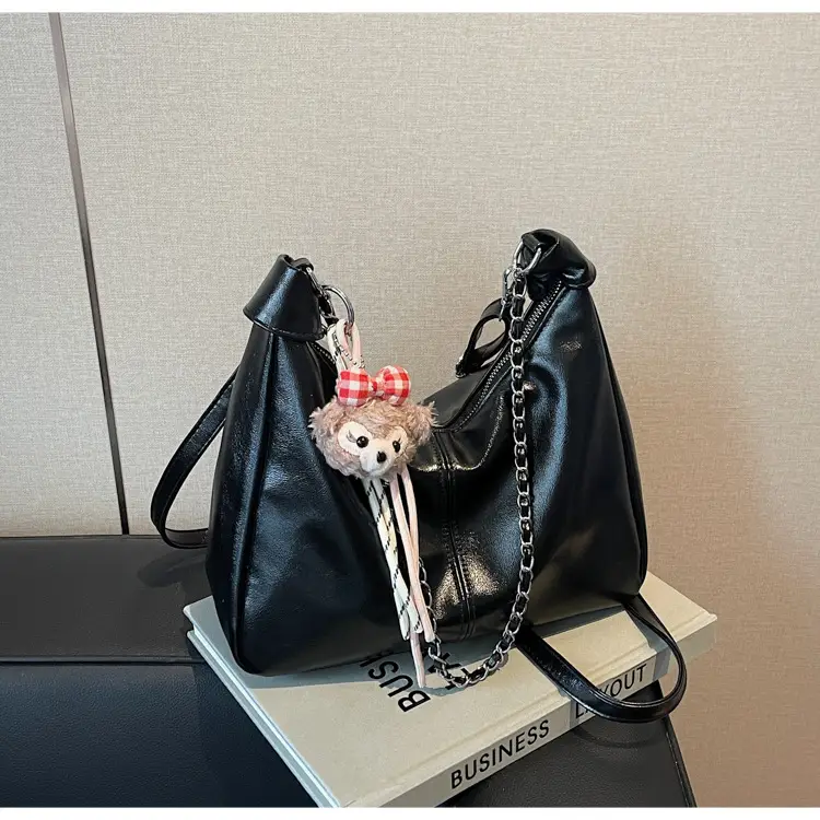 Women's Beige Chain Shoulder Bag with Doll Decor — feature 25