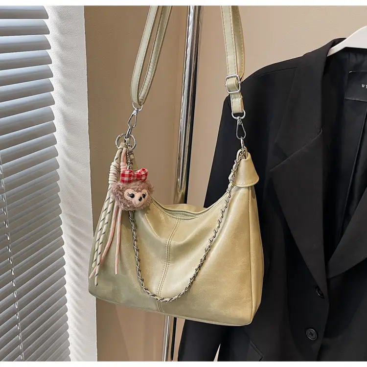 Women's Beige Chain Shoulder Bag with Doll Decor — feature 29