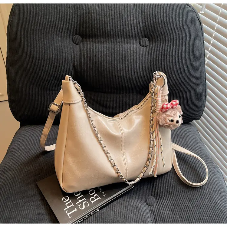 Women's Beige Chain Shoulder Bag with Doll Decor — feature 30