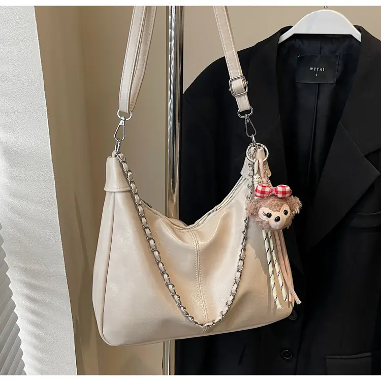 Women's Beige Chain Shoulder Bag with Doll Decor — feature 32