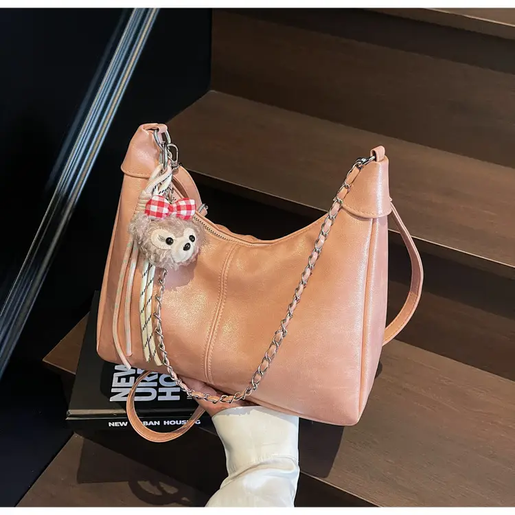 Women's Beige Chain Shoulder Bag with Doll Decor — feature 33